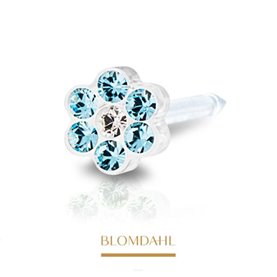Blomdahl - Kolczyki do przekłuwania uszu - Plastik medyczny - 0% Niklu DAISY 5mm Aquamarine / Crystal 1szt