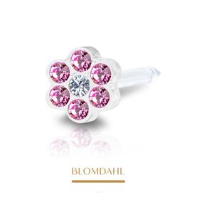 Blomdahl - Kolczyki do przekłuwania uszu - Plastik medyczny - 0% Niklu DAISY 5mm Rose / Crystal 1szt